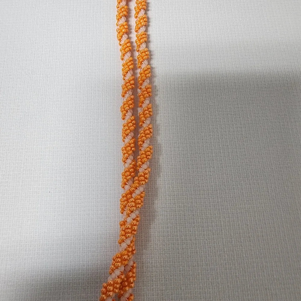 Beaded Lanyard ID Badge Holder Necklace Orange & White 36